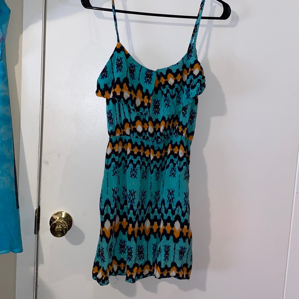 (M) Charlotte Russe Green Printed Baby Doll Dress